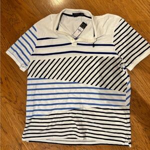Ralph Lauren Men's Polo Shirt - White, Blue, and Black Stripes